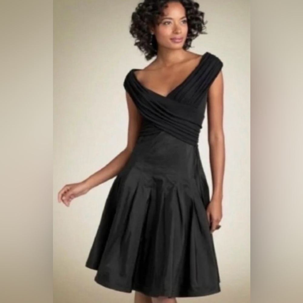 Tadashi Shoji Collection Black Taffeta Formal Midi Dress Wedding 12